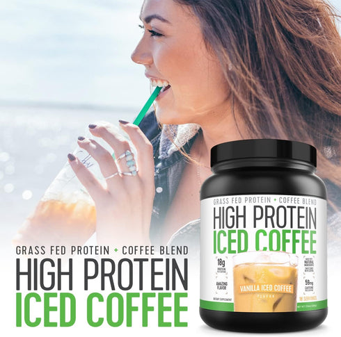 Iced Coffee - High Protein Keto Friendly with 18g Protein and 2g Carbs (18 Servings, Vanilla Latte)