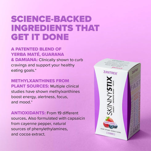 SkinnyStix Energy Drink Mix, Antioxidants for Focus and Energy, 10-Calorie Packets, 15 Packets, Berry Fusion