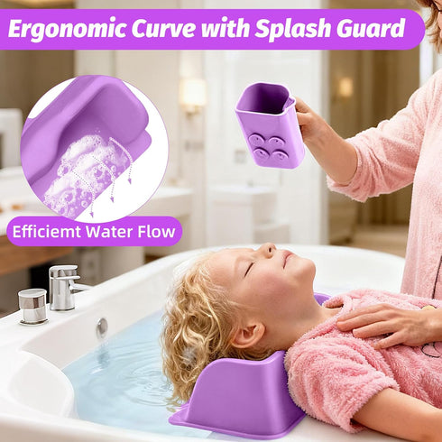Hair Washing Station for Kids, Portable Hair Washing Basin for Sink or Bathtub, Silicone Shampoo Bowl with Rinse Cup
