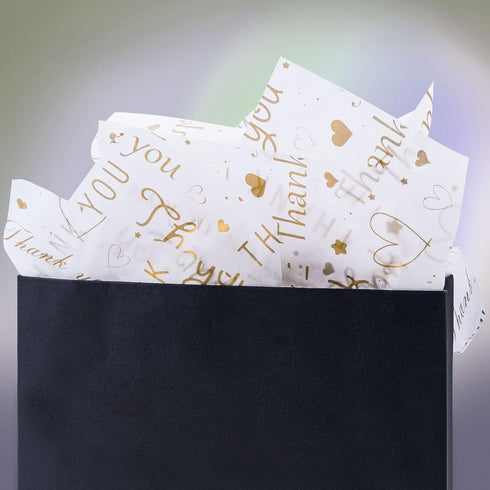 100 Sheets Thank You Tissue Paper Bulk, 14 x 20 Inch for Small Business Packaging and Gift Bags