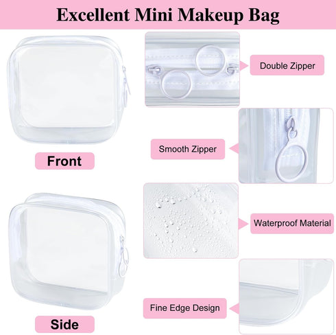 PLULON TSA Approved Toiletry Bag, 2 Pack Small Makeup Bag for Purse, Clear Mini Cosmetic Zipper Pouch
