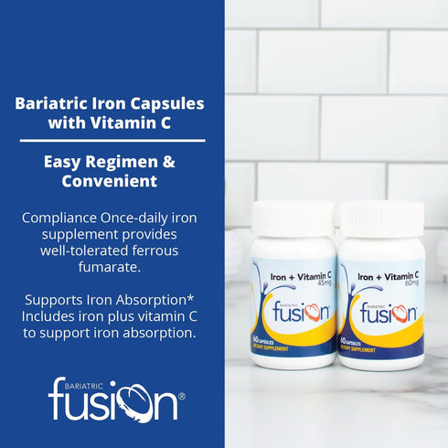 Bariatric Fusion Iron Supplement 45mg with Vitamin C, 1 Per Day, 60 Count, Non-GMO, Gluten, Dairy and Soy Free