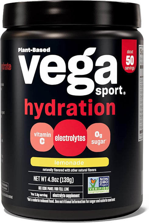 Vega Sport Hydration Electrolyte Powder, Lemonade, Post Workout Recovery Drink for Women and Men, 4.9 oz