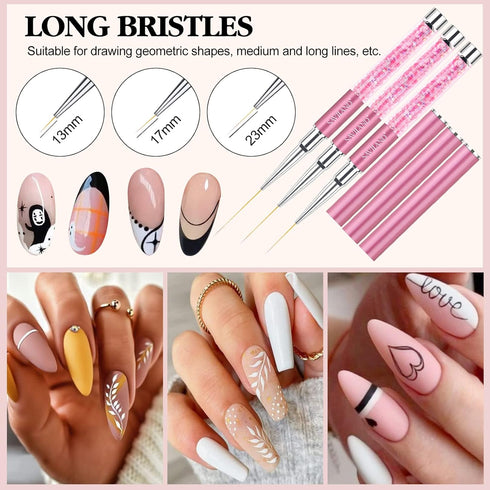 SAVILAND 6pcs Nail Art Liner Brushes Set, Gel Polish Painting Brushes with Crushed Diamond Handle for Nail Art Design