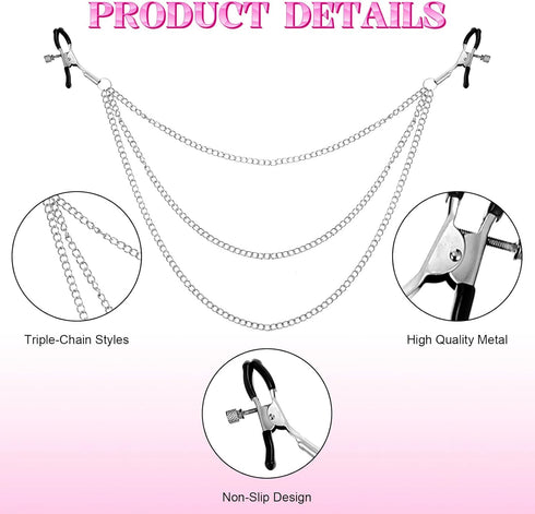 Yuanan Valentine's Day Body Chain, Clamps for Women Faux Body Jewelry, Adjustable Triple Chain Stainless Steel Decor