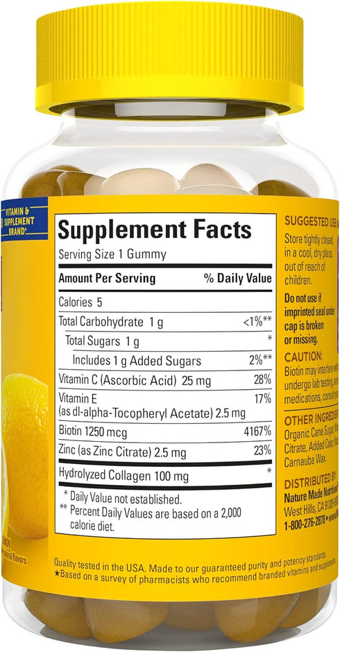Nature Made Collagen Gummies with Vitamin C, Zinc and Biotin, 60 Gummies for Healthy Skin Support