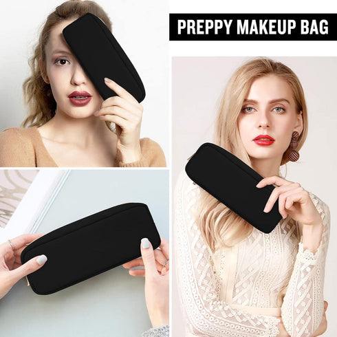 Nylon Small Makeup Bag, Slim Pouch for Preppy Cute Makeup Brush, Black Zipper Pouch for Travel Toiletry Bag