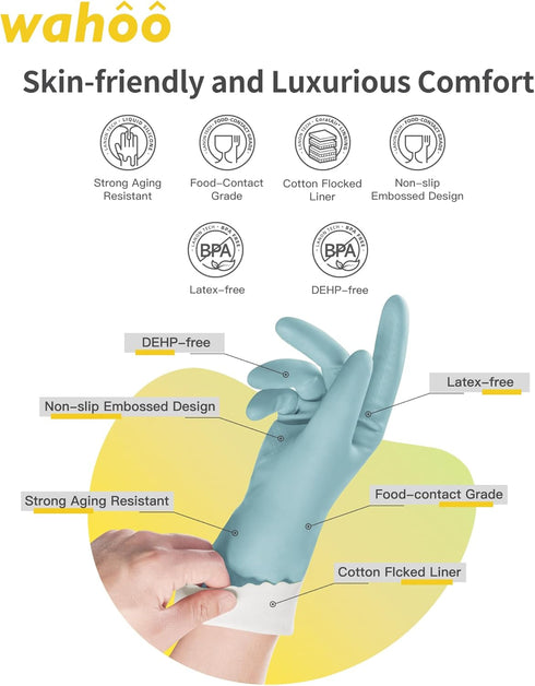 LANON Skin-Friendly Dishwashing Cleaning Gloves, Non-Slip Kitchen Gloves with Cotton Flocked Liner, Large