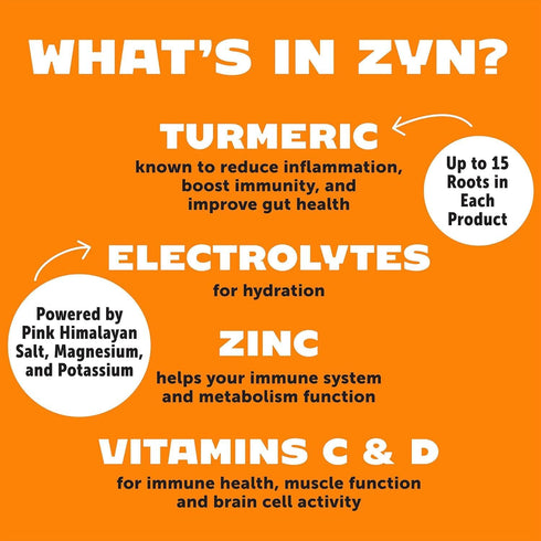 ZYN Turmeric Powder Electrolyte Drink Mix, 32 Servings Strawberry Yuzu, Healthy Hydration with Vitamin C & Zinc