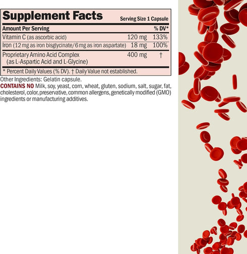 ANDREW LESSMAN Iron Plus 90 Capsules - 18mg Iron, Pure Amino Acid Chelated Iron, Plus Vitamin C