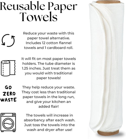 Vi-tal Health & Wellness Paperless Towels - Washable Cotton Cloth, 10 Pack Reusable Napkins Eco Friendly (White)