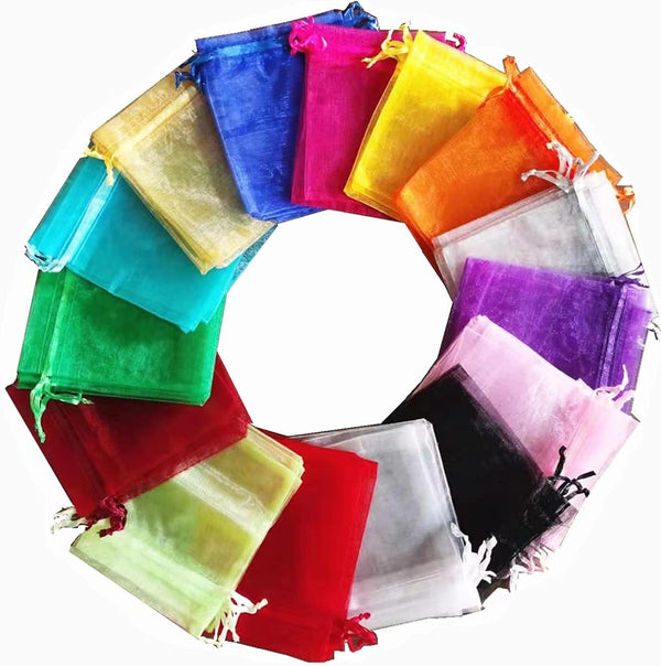 LYSXP 100pcs Random 10 Colors 3.5x4.7 Inch Mesh Organza Gift Bags with Drawstring for Jewelry Favor Pouches