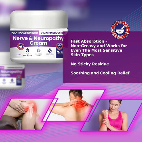 Nerve and Neuropathy Cream: Plant Powered Relief for Foot, Hands, Legs, Toes with L’Arginine, Vitamin B6, Aloe, 2.82oz