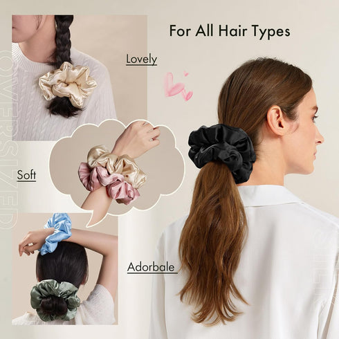 LILYSILK Giant Silk Scrunchies, 100% Silk Filled Hair Holder for Women, Elastic Large Hair Tie for Breakage Prevention