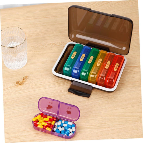 JHKNNK 7-Day Weekly Pill Organizer Case Portable Small Pill Box with Colorful Compartments and Reminder for Travel