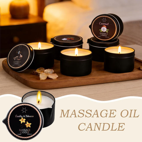 IUJOCQL 6 Pack Set (2.35 oz 6 Low Temperature Massage Oil Candle Each) - Soy Wax Candles That Melt into Skin-Nourishing