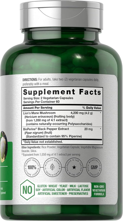 Horbaeach Lions Mane Mushroom Extract | 4200mg | 120 Capsules | Vegetarian, Non-GMO, Gluten Free Supplement