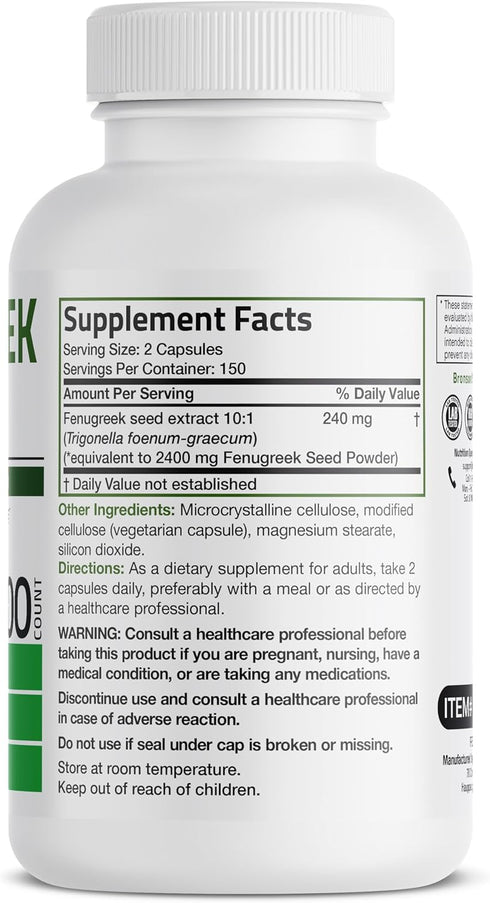 Bronson Fenugreek Seed Powder Capsules Extra Strength, Trigonella Foenum-Graecum, Non-GMO, Soy-Free, Vegetarian, 300 Capsules