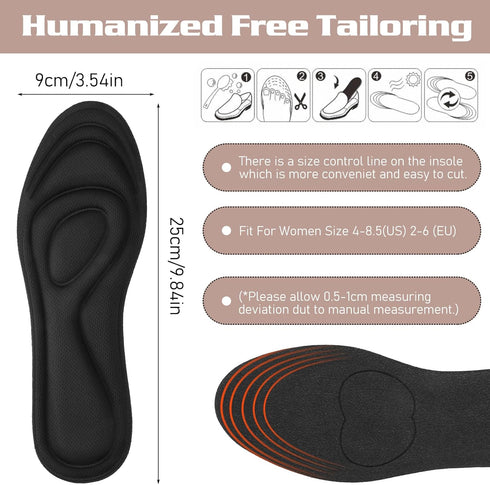 2 Pairs Memory Foam Insoles, Full-Foot Responsive Cushioning, Plantar Fasciitis Insoles for Women and Men