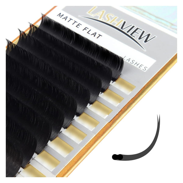 LASHVIEW Individual Lashes, Ellipse Flat Eyelash Extensions 0.20mm D Curl 8-15mm Mixed Tray, Mink Black, Super Matte