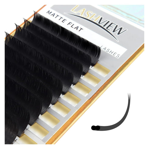 LASHVIEW Eyelash Extensions, Ellipse Flat 0.15mm D Curl 8-15mm Mixed Tray, Mink Black, Individual Lashes