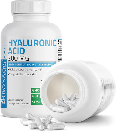 Bronson Hyaluronic Acid 200 MG, High Potency Joint Health & Skin Support, Non-GMO, 200 Vegetarian Capsules