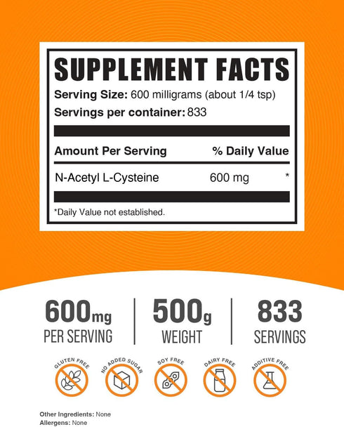 BulkSupplements.com NAC Powder, 600mg Antioxidant Support Supplement, 500g (1.1 lbs)