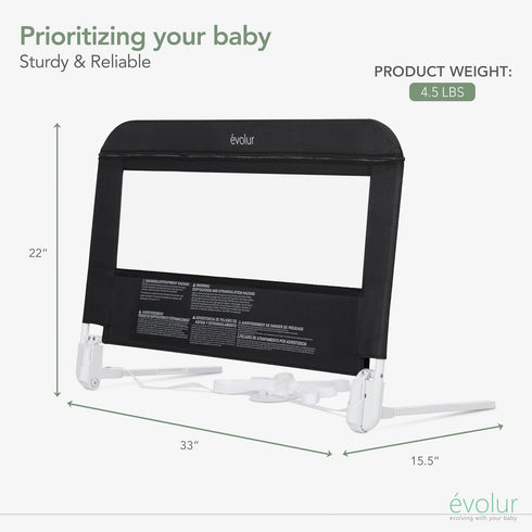 Snooze Evolur Shield Universal Swing-Down Guardrail in Black