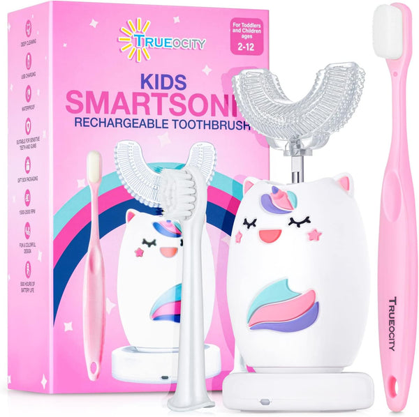 Kids Toothbrushes U Shape, Automatic Toothbrush, Toddler U Shaped, Rechargeable Electric Brush Age 2+, Unicorn