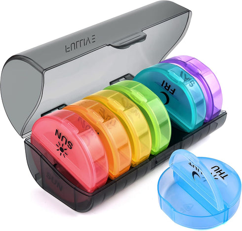Daily Pill Organizer (Twice-a-Day) - 7 Day AM/PM Pill Box, Round Medicine Container for Vitamins and Supplements