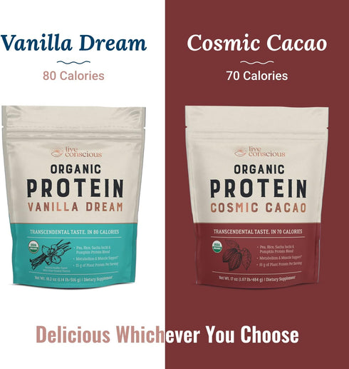 Live Conscious Organic Pea Protein Powder - Vanilla Dream Flavor - 20 Servings, Plant-Based Vegan Protein Blend