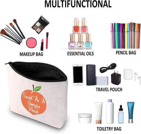 G2TUP Georgian Gift Sweet As A G Peach Makeup Bag, Georgia State Pride Cosmetic Bag, Zipper Travel Bag