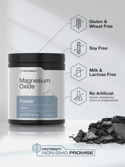 Horbaeach Magnesium Oxide Powder | 400mg | 8 Ounces (227 g) | Vegetarian, Gluten Free, Non-GMO Supplement