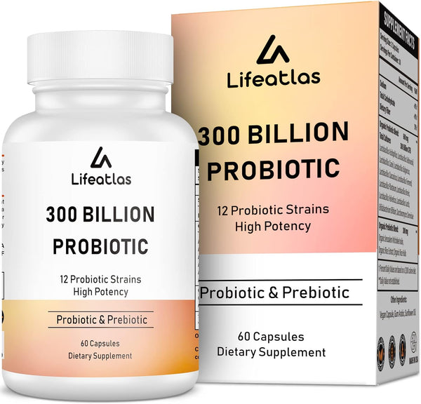 300 Billion CFU Probiotics - Probiotics for Women and Men, 12 Strains Plus Prebiotic for Immune & Digestive Health