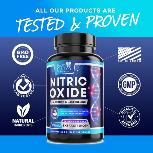Extra Strength Nitric Oxide Supplement: L Arginine 3X Strength with Citrulline Malate, AAKG, Beta Alanine, 120 Capsules