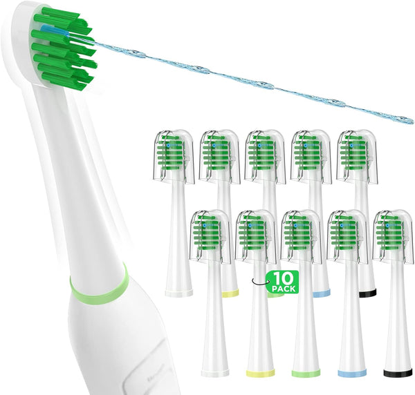 Replacement Toothbrush Heads for Water Pik Sonic Fusion (SF-01 / SF-02 / SF-03 / SF-04), 10 Count, Compact with Covers,