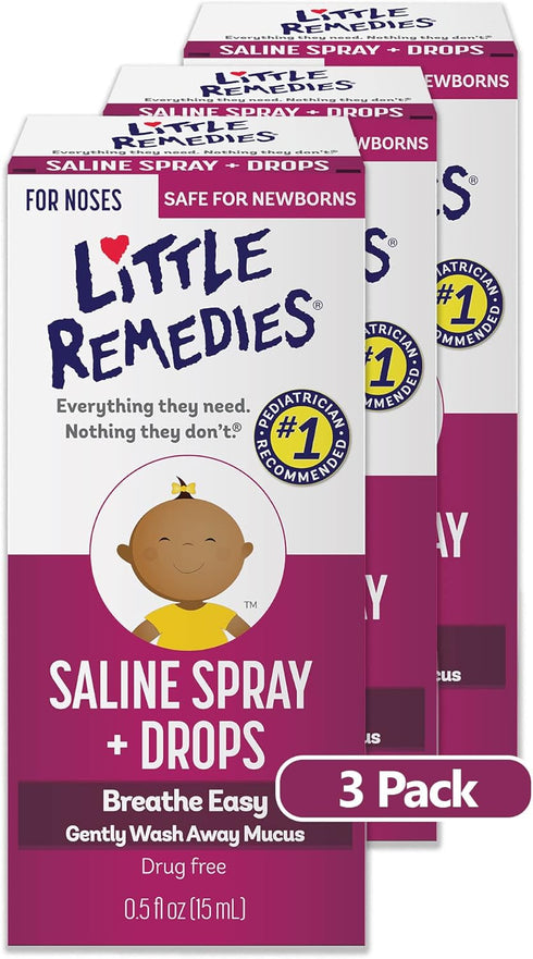 Little Remedies Saline Nasal Spray and Saline Drops for Baby and Newborn, 0.5 Fl Oz, 3 Pack
