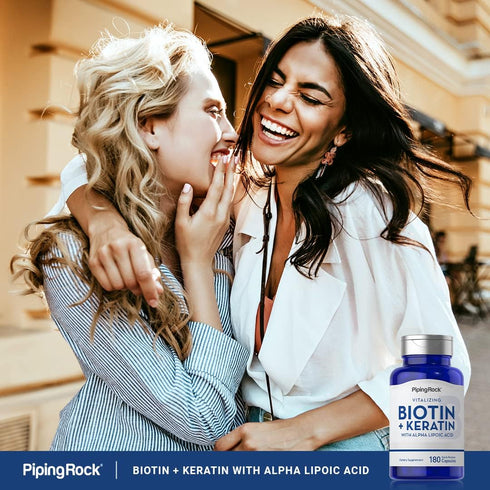 Piping Rock Biotin 5000mcg, 180 Capsules, Plus Keratin and Alpha Lipoic Acid, Non-GMO, Gluten Free