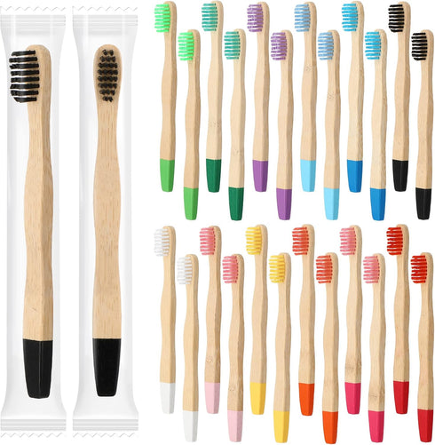 24 Pcs Kids Bamboo Toothbrushes, Soft Bristles BPA Free Wooden Handles for Toddler Oral Dental Care