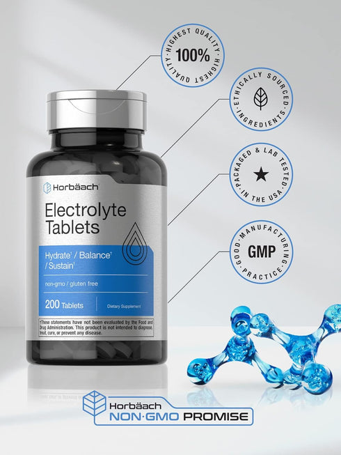 Horbaech Electrolyte Tablets - 200 Count - Vegetarian, Keto-Friendly, Non-GMO, Gluten Free Hydration Supplement