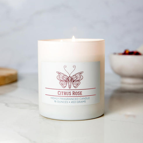 Citrus Rose Scented Jar Candle, Relaxing Aromatherapy Candle, 2 Wick White Jar, 60hr Burn