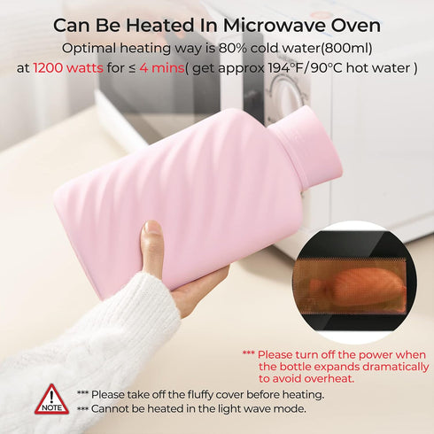 Microwaveable Silicone Hot Water Bottle with Cover (1 Liter), MEETRUE BPA-Free Hot Water Bag for Pain Relief, Hot &
