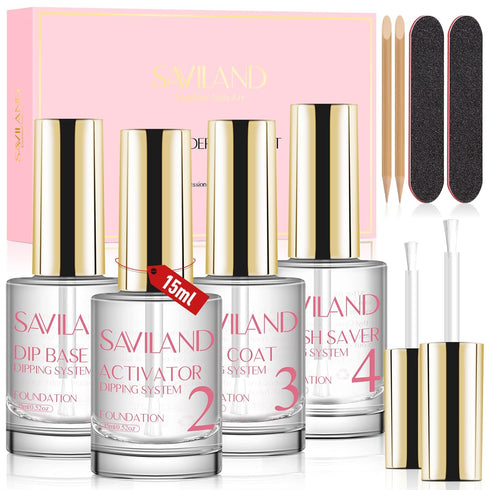SAVILAND 15ml Dip Powder Liquid Set, 10 Pcs Base/Top Coat, Activator Brush Saver Nail Set Gift for Daughters