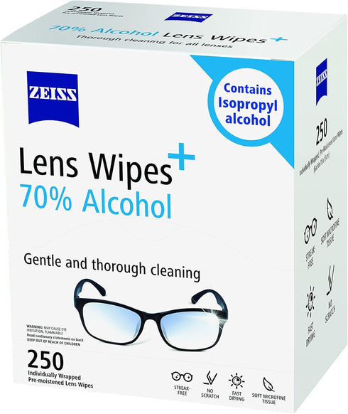 ZEISS Pre-Moistened Lens Cleaning Wipes, 250 Count with 70% Alcohol
