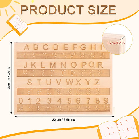 XIHIRCD 2pcs Braille Alphabet Board, Wooden Braille Fingerboard with Raised Dots & Engraved Letters & Numbers
