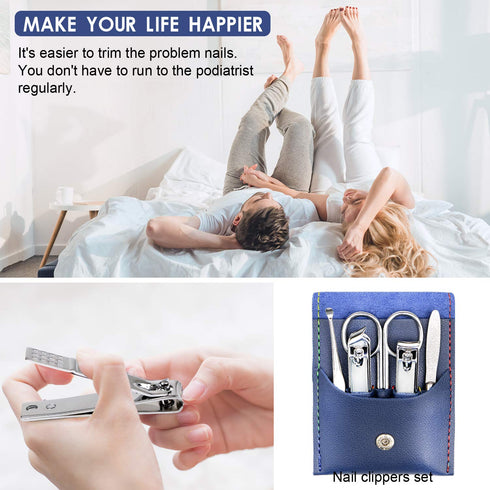 Manicure Pedicure Kit - 5 Pieces Nail Clippers Set for Fingernails & Toenails with Travel Case (Gray/Black_A)