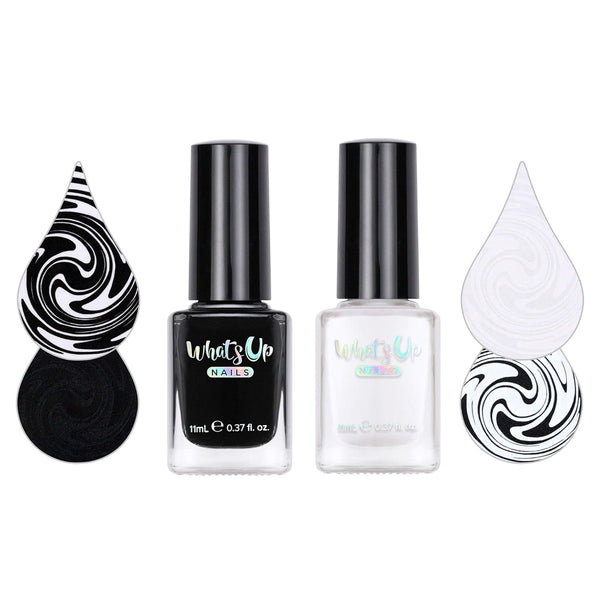 Whats Up Nails - 2 Essential Stamping Polishes (White, Black) for Stamped Nail Art Design, 7 Free, Cruelty Free