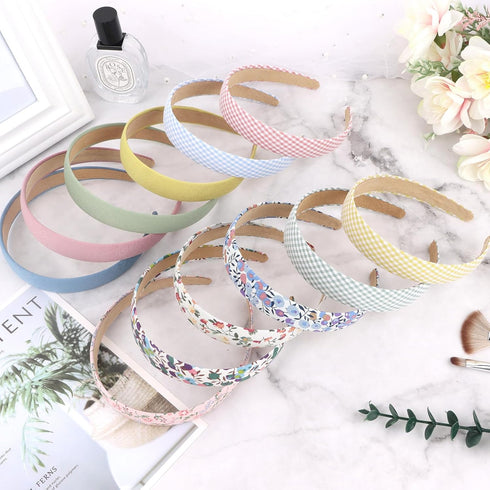 Wecoe 12pcs Headbands for Women, Plain Flower Floral Checked Printed Y2K Summer Headbands for Girls