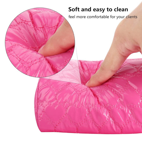 Nail Pillow Hand Rest for Nails, Washable PU Leather Manicure Armrest Cushion for Nail Tech (Rose Red)