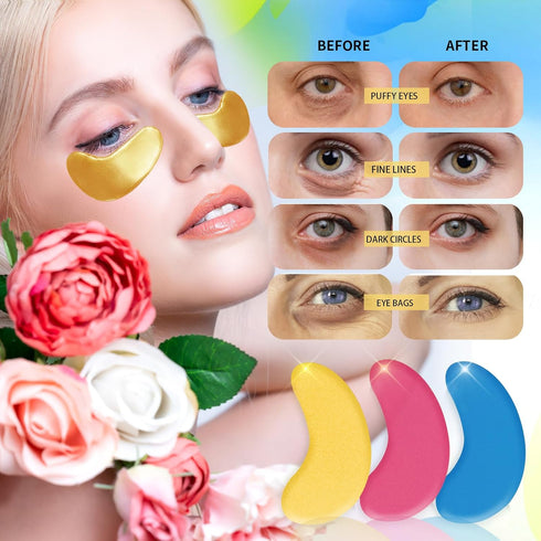 Under Eye Patches for Puffy Eyes Treatment, 30 Pairs 24K Gold Eye Mask for Dark Circles and Puffiness